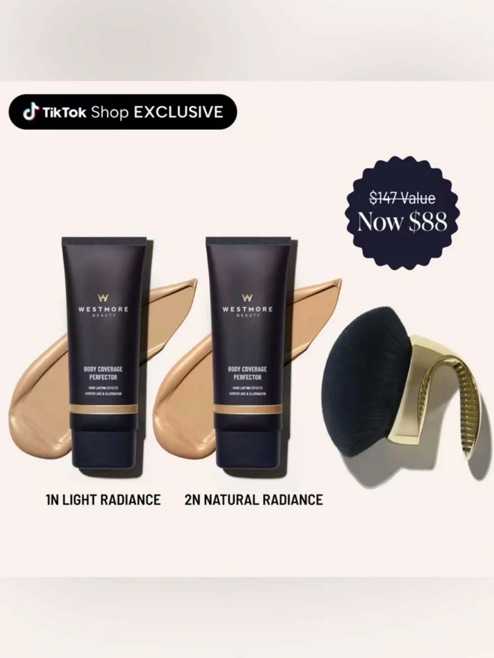 Westmore Beauty Body Coverage Perfector Twin Pack + X-Large Body Brush - Picture 1 of 7